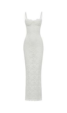 White Stretch Crafted Lace Mesh Underlined Back Slit opening Invisible back zipper Dry clean only Designed in USA Model wears a size Small Model is 5'8” and weights 130 Lbs. Mesh Birthday Dress, White Beach Dress, Savannah Style, Slippers Outfit, Beach White Dress, Prom Inspo, 130 Lbs, Stunning Prom Dresses, White Maxi Dress