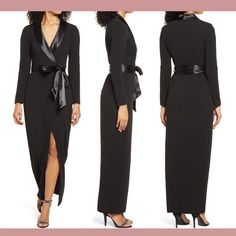 Nwt $188 Eliza J [ 4 ] Long Sleeve Tuxedo Gown Black #Q956 All The Elegance Of A Tuxedo With A Feminine Twist, This Long-Sleeve Dress Features Satin Lapels And A Satin Tie At The Waist For An Extra Touch Of Class. * Hidden Back-Zip Closure * Surplice V-Neck * Shawl Collar * Long Sleeves * Lined * 94% Polyester, 6% Spandex * Dry Clean * Imported * Women's Clothing ________________________________________________________________________ Offers Are Welcomed! Quick Ship Questions? Bundle & Ask! Chec Formal Fitted Long Maxi Dress, Chic Long Sleeve Formal Gown, Fitted Long Luxury Dress, Long Fitted Luxury Dress, Formal Long Sleeve Maxi Dress For Gala, Elegant Fitted Gown For Black-tie Events, Luxury Fitted Long Dress, Fitted Dresses For Black-tie Events, Fitted Luxury Maxi Dress For Fall