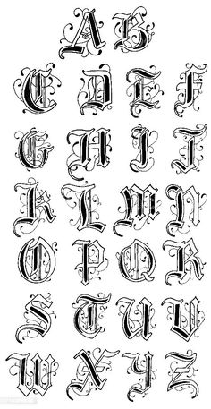 an old english alphabet with different letters and numbers