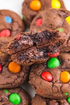 chocolate cookies with m & m candy on top