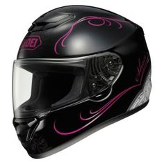 the helmet is black with pink swirls on it