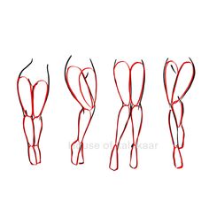 three different types of legs with red lines on the bottom and one is drawn to look like