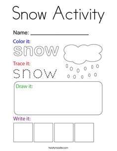 the snow activity worksheet for kids to practice their handwriting and writing skills,