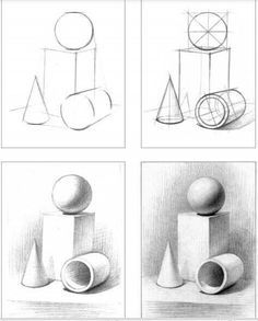 four different types of shapes are shown in this drawing lesson for beginners to learn how to draw