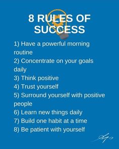 a blue background with the words 8 rules of success