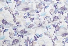 a floral wallpaper with blue and white flowers on the outside, in shades of purple