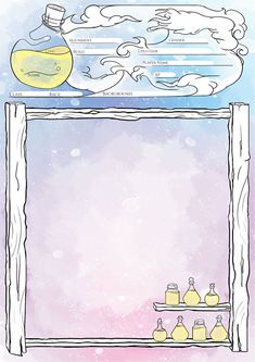 a drawing of a shelf with bottles on it and a fish bowl in the window