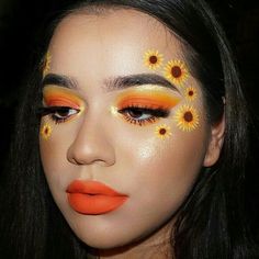 Sunflower Makeup Ideas, Sunflower Eye Makeup, Sunflower Makeup Looks, Sunflower Eyeshadow, Sunflower Eyes, Sunflower Makeup, Unique Makeup, Creative Makeup Looks