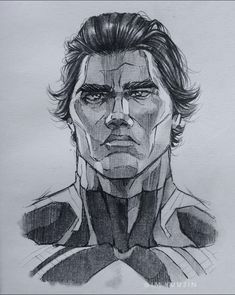 a pencil drawing of a man with long hair and an eye patch on his face