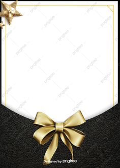 a black and gold background with a bow on the front, and white paper in the back