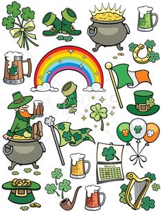 st patrick's day clipart set with shamrocks, irish flags and other items