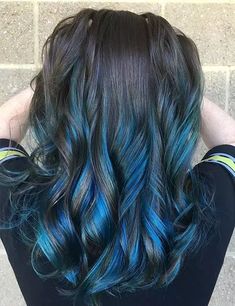 Blue Highlights In Brown Hair, Ideas For Dark Brown Hair, Highlights In Brown Hair, Blue Balayage, Blue Brown Hair, Coffee Brown Hair, Blue Hair Highlights, Highlight Ideas, Dyed Hair Blue