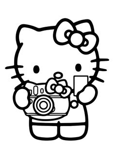 a hello kitty holding a camera in her hand