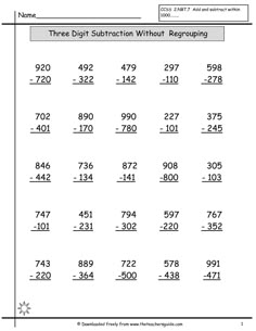 three digit subtraction with regroup hundreds worksheet for 3rd grade