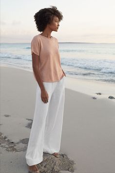 Heavy linen in White. Wide Leg Linen Trousers, Palazzo Trousers, Capped Sleeves, Linen Short, Coral Red