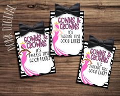 three pink and black printables with bows on them