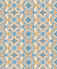 an ornate pattern with blue and orange colors