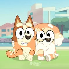 two cartoon dogs standing next to each other