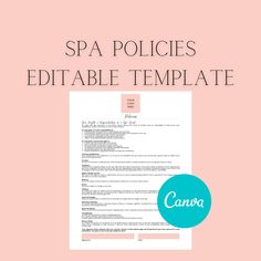 a pink background with the words spa policy editable template