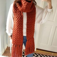 This oversized crochet scarf will keep you snuggly and warm this winter. It's an easy and quick pattern for all levels of crocheter. Boy Jumper, Jumper Patterns, Oversized Scarf, Scarf Crochet Pattern, Patterned Scarves, Scarf Pattern, Crochet Scarves, Hug You, Hat Pattern