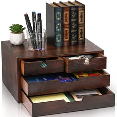 PRICES MAY VARY. Our tabletop organizer with 4 drawers is made of high-end sustainable natural bamboo with smooth beautiful finished surface, non-toxic and odor-free, eco-friendly and safe to use, structure cute and stable. The elegant walnut drak brown color makes it the chic decor This 3-layer bamboo desktop organizer cabinet measures approx. 13.8" L x 10.6" W x 7.2" H. Features 4 drawers in total to maximize space: 2 large wide drawers, 2 small drawers, approx. 2" deep. The distinctive design Wooden Bed Frame Diy, Crate Nightstand, Bamboo Countertop, Bamboo Desk, Bamboo Storage, Organizer Cabinet, Desktop Drawers, Wooden Desk Organizer, Wooden Wine Rack