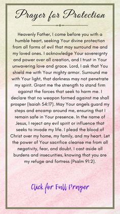 prayer for protection with pink watercolor background and green border on the bottom right corner