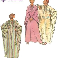 PDF 1970's Sewing Pattern: Kaftan / Kimono Loose | Etsy Kaftan Pattern, Ladies Caftan, 1950s Sewing Patterns, 1970s Sewing Patterns, Vintage Dress Patterns, Fitting Dress, Womens Sewing Patterns, Loose Fitting Dresses, Womens Kimono