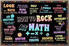 a blackboard with words written in different colors and shapes on it that says, how to rock at math