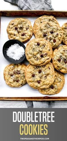 chocolate chip cookies in a tray with sea salt