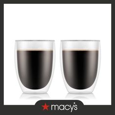 two cups with black liquid in them on a white background and the words macy's above it