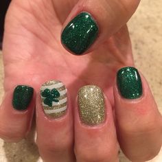 St Patrick Day Nails Acrylic, St Patricks Day Nails, Gold Nail Polish, St. Patricks Day, Gold Nail, Acrylic Coffin