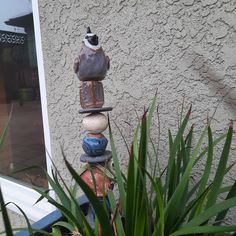 a fire hydrant sitting next to a plant in front of a building