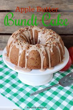 an apple butter bundt cake with icing and sprinkles