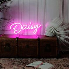 Radiant Daisy Name Neon Sign, blooming with personalized brilliance - from manhattonneons.com. Bedroom Lights, Decoration Lights, Bar Wedding, Childrens Lighting, Wall Decor Lights, Neon Sign Bedroom, Wedding Logo, Workspace Inspiration, Gift Diy