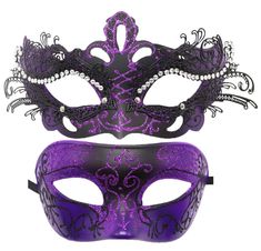 PRICES MAY VARY. One size fits most. Comfortable, Lightweight, Universal-fitting design. Couples masks: 2 Pack party masks, one is Antique look high quality Halloween costume cosplay mask for man and the other is the elegant metal mask for women. Luxury couples masquerade masks. Made of Eco-friendly plastic, it can be easily adjusted to your face. The Ribbon allows you to adjusts the mask flexibly to the head and makes you feel comfortable Help You Shine: The stylish, sophisticated, absolutely g Venetian Masks Art, Purple Masquerade Mask, Elegant Masquerade Mask, Couples Masquerade Masks, Masquerade Theme, Prom Costume, Mascaras Halloween, Metal Mask, Mardi Gras Costumes