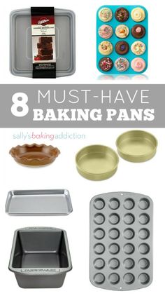 baking pans with the words 8 must have baking pans on it and an image of