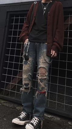 Grunge Clothing Male, Man Grunge Outfit, Oc Fit Ideas, Grunge Style Outfits Men, Boys Grunge Outfits, Male Fashion Aesthetic Grunge, Black Men Reference, Male Baggy Clothes Aesthetic, Grunge Outfit Ideas Men