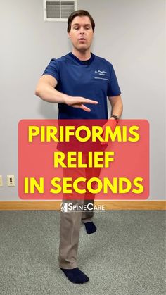 a man standing in front of a red sign with the words, performis relief in seconds