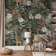 Tanzania (Green) Wallpaper Wallpaper - Wall Blush SG02 from WALL BLUSH Dark Brown Wallpaper, Wallpaper For Renters, Orange Peel Wall Texture, Wall Blush, African Jungle, Cottage Wallpaper, Orange Peel Texture, Safari Wallpaper, Concrete Wallpaper