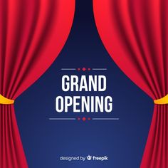 a red curtain with the words grand opening on it