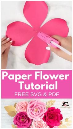 the paper flower is cut out and placed on top of flowers with scissors to make it