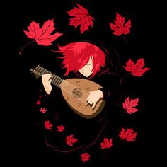 a man with red hair holding a guitar in front of maple leaf wallpapers