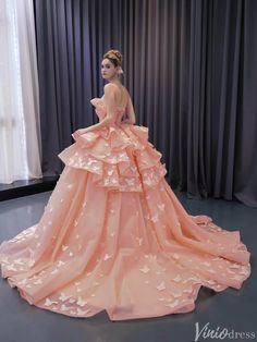 Pink Butterfly Quinceanera Dress Strapless Ball Gown Wedding Dresses 2 – Viniodress 16 Dress