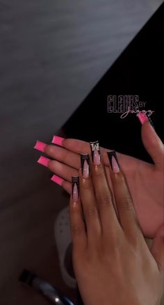 Square Nails Cute Designs, Nail Inspired Black Women, Black And Dark Pink Nails, Graduation Nails Acrylic 2024, Hidden Initial Nails, Nail Art With Lines, Medium French Tip Acrylic Nails, Simple Birthday Nails, Pretty Nails Acrylic