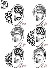 four different types of ear tattoo designs