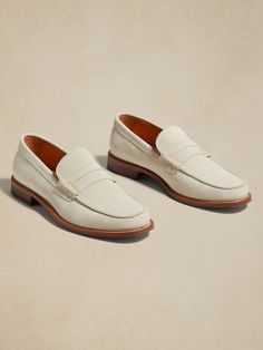 A time-honored classic, this classic loafer comes to life, ready for all seasons with a luxurious, Italian suede.  Italian suede uppers.  Slip-on styling.  Blake-stitch leather soles.  Made in Portugal.  Whole and half sizes. Smart Casual Shoes For Men, Wedding Men Shoes, Smart Casual Shoes, White Dress Shoes Men, Beach Wedding Men, Vacation Shoes, Casual Shoes For Men, White Dress Shoes, Penny Loafer