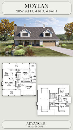 the floor plan for this modern house is shown in blueprints and has three separate rooms