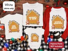 **Shirts, Baby Bodysuits and Sweatshirts ONLY - NOT selling the pajama bottoms pictured** Celebrate the sweetest traditions of the holiday season with our Gingerbread themed shirts. These festive top captures the joy of baking, decorating, or the friendly gingerbread house contests, making it the perfect attire for family gatherings and holiday parties. Whether you're a seasoned baker or just love the charm of gingerbread, wear these tops to share the warmth and fun of the holidays with everyone Gingerbread Christmas Shirts, Gingerbread Shirt, Gingerbread House Decorating, Washing And Drying Machine, Baking Decorating, Themed Shirts, Gingerbread House Decorations, Christmas Matching, House Decorating