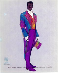 a drawing of a man in a purple suit