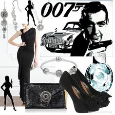 a woman in black dress and heels with accessories